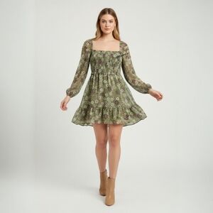 Aritzia Wilfred Tempest Floral Tiered Mini Dress - Smocked Ruffled Romantic - S